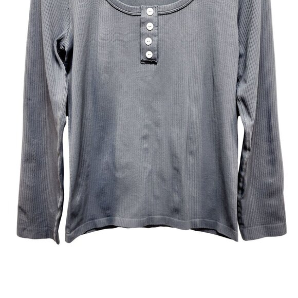 Womens Gray Ribbed Long-Sleeve Henley Top By OQQ Nylon Spandex Blend Size L - Picture 4 of 9
